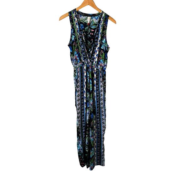 NEW RAGA Women's Floral Printed Sleeveless Jumpsuit Blue Multi Size XS - Picture 1 of 10